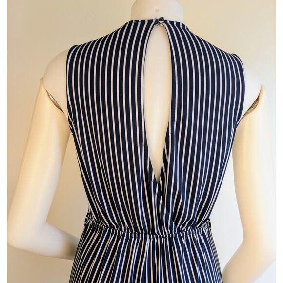 Monteau Jumpsuit Medium Blue White Striped Sleeveless Stretch Open Back Nautical - Picture 9 of 11